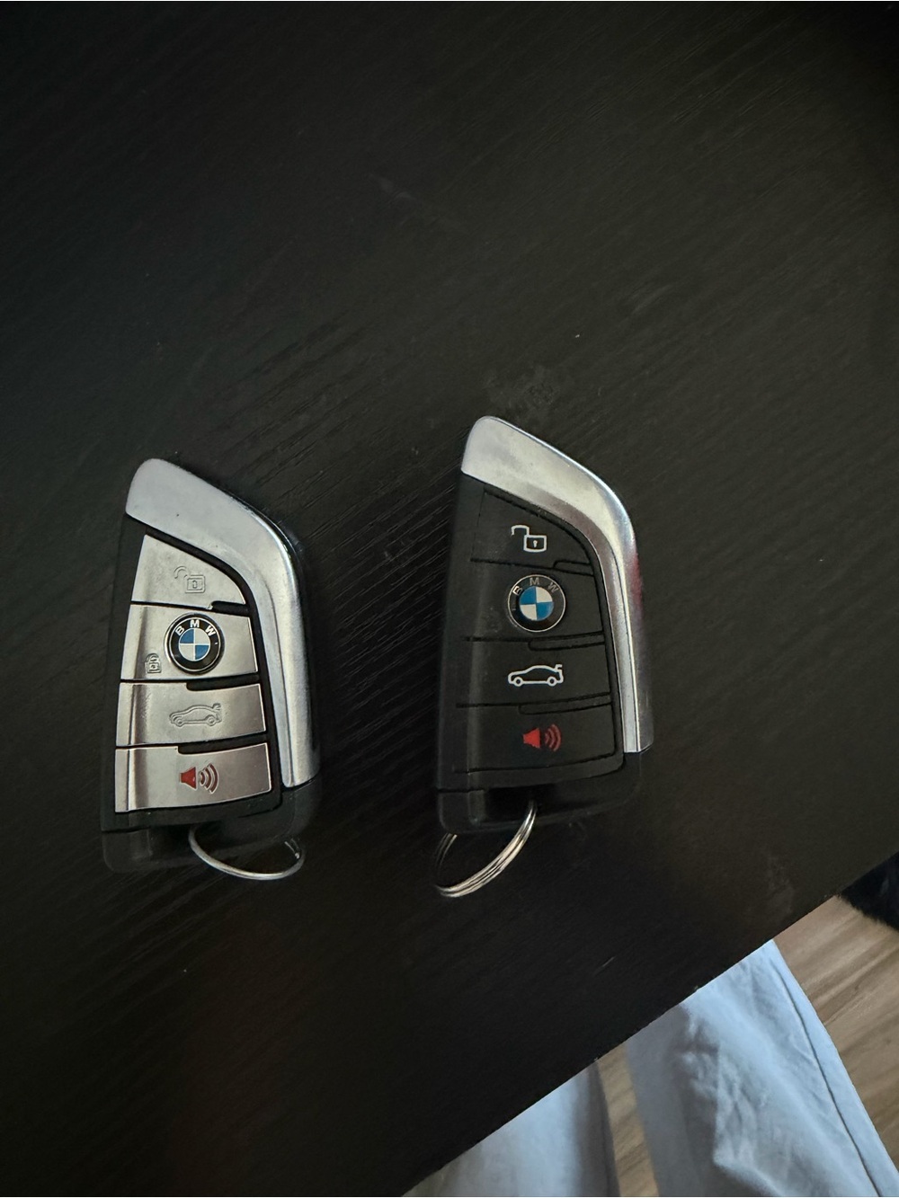 2 BMW Key Fob Pair in Black and Silver Trim